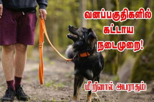 வனப்பகுதி நடைப்பயிற்சியில் நாய்கள் பட்டியால் கட்டிய படியே செல்லவேண்டும்!