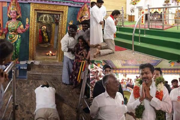 திருச்சி சர்ச்சில் மண்டியிட்டு நடந்து விஜய் பிரார்த்தனை!