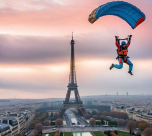 ஈபிள் கோபுரத்திலிருந்து இரண்டு பேர் பரசூட்டில்  குதித்தனர்: மூன்று பேர் காவலில்!!!